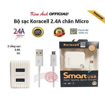  Bộ Sạc nhanh Koracell 2.4A cổng Micro (có 2 cổng USB) Hàng Chính Hãng 