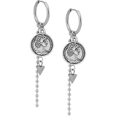 Đôi Bông tai unisex đồng xu la mã phối xích khối nón