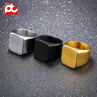 Nhẫn titan thép không gỉ nam titan cao cấp rẻ đẹp mặt trơn vuông to trangsucpt màu trắng PTNNA23
