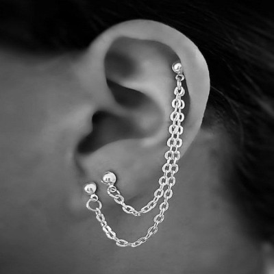 Bông tai xích gấp parabol nhiều điểm đeo thời thượng lạ mắt