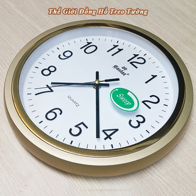 Đồng Hồ Treo Tường KIM TRÔI EASTAR Cao Cấp - Mặt Tròn Viền Vàng Kim Tuyến - Mặt số in Nổi 3D - Máy Kim trôi – Tặng Pin Maxell