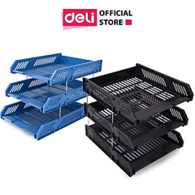 Giá tài liệu nhựa 3 ngăn Deli - Ghi xám/ Xanh dương/ Đen - 1 chiếc - E9209