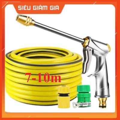Bộ dây vòi xịt nước rửa xe, tưới cây . tăng áp 3 lần, loại 7m, 10m 206701-2 đầu đồng, cút, nối PE