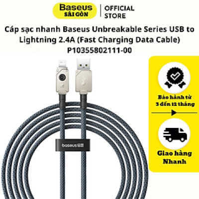 Cáp sạc nhanh Baseus Unbreakable Series USB to Light-ning 2.4A P10355802111-00- Hàng chính hãng