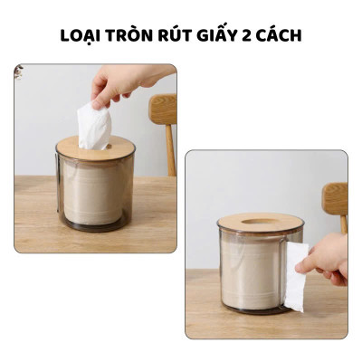 11x11x8.5 Hộp Đựng Giấy Ăn Khăn Giấy Nhựa MiKa Trong Suốt Nắp Gỗ Tre Tự Nhiên Màu Sắc Kiểu Dáng Phong Cách Bắc Âu VUÔNG