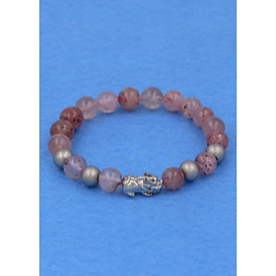 Vòng tay thạch anh dâu tây 8 ly - cẩn Tỳ Hưu inox bạc VTADTTHTB8 - hợp mệnh Hỏa, mệnh Thổ