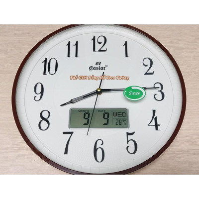 Đồng Hồ Treo Tường KIM TRÔI EASTAR Tròn Kim Điện tử - LỊCH Vạn Niên và NHIỆT KẾ Điện tử - Mặt Trắng – Tặng 2 Pin Maxell