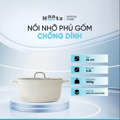Nồi Phủ Gốm Xtrema Chống Dính Haatz Size 24cm, Dùng mọi loại bếp, An toàn, Hàng Chính Hãng Bảo Hành 24 tháng