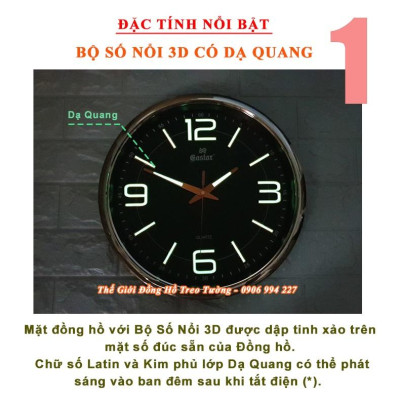 Đồng Hồ Treo Tường KIM TRÔI DẠ QUANG EASTAR – Số Nổi 3D – Tặng Pin Maxell - Bảo Hành 1 Năm