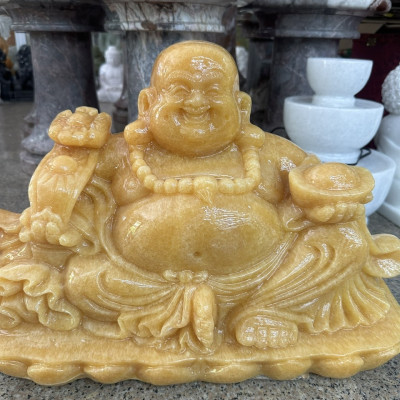 Tượng phật Di Lặc ngồi đá ngọc Hoàng Long - Dài 50 cm