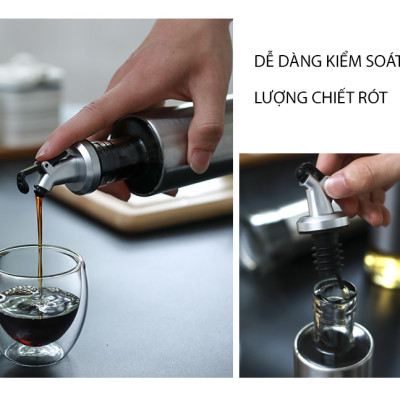 Chai rót dầu ăn, nước tương thủy tinh bọc Inox 304 cao cấp 300ml bằng thủy tinh chai hũ lọ gia vị dụng cụ nhà bếp tiện ích VANDO