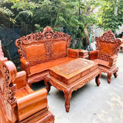 Bộ bàn ghế hoàng gia Louis vách trơn gỗ hương đá ( Chị Thuỷ - Hải Phòng )