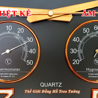 Đồng Hồ Treo Tường DECOR Trang Trí Nhà Hình Tròn Viền Mỏng 38cm EASTAR - Bộ Kim Số DẠ QUANG và NHIỆT ẨM KẾ TỰ ĐỘNG - Tặng Pin Maxell