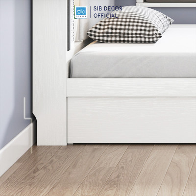 Giường Gỗ Đơn Dài 1.2m Phối Đèn LED và 3 Ngăn Kéo Màu Trắng SIB Decor GN14