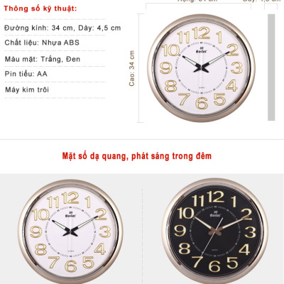 Đồng Hồ Cao Cấp KIM TRÔI EASTAR DẠ QUANG Tròn Cổ Điển - Máy Nhật Kim Trôi Êm ái, Không Gây Tiếng Động - Tặng Pin Maxell - BH 1 Năm