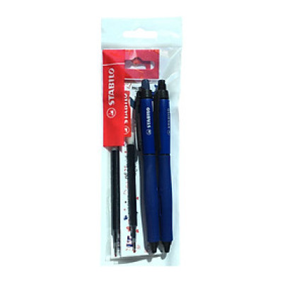 Bộ 2 cây Bút bi STABILO Palette GP268F (xanh) + 2 Ruột (GP268F-C2R) - Đỏ