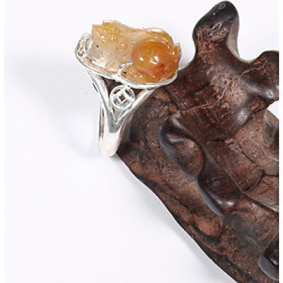 Nhẫn bạc tỳ hưu đá thạch anh tóc đỏ ni 17 mệnh hỏa, thổ - Ngọc Quý Gemstones