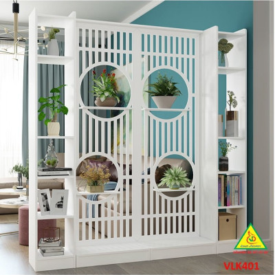 Vách ngăn liền kệ, vách ngăn phòng khách nhà bếp gỗ MDF VLK401