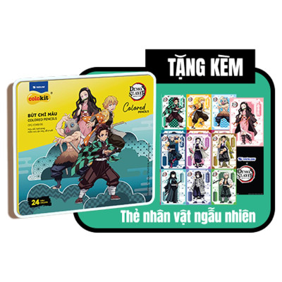 Hộp 24 Bút Chì Màu Thanh Gươm Diệt Quỷ - Colokit CPC-C043/DS - Hộp Thiếc - Tặng Bộ Thẻ Photocard Demon Slayer