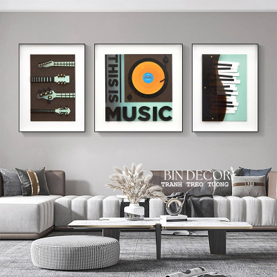 (ẢNH CHỤP THẬT) Tranh treo tường trang trí decor lớp dạy nhạc, phòng thu âm kèm đinh