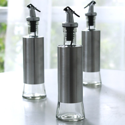 Chai rót dầu ăn, nước tương thủy tinh bọc Inox 304 cao cấp 300ml bằng thủy tinh chai hũ lọ gia vị dụng cụ nhà bếp tiện ích VANDO