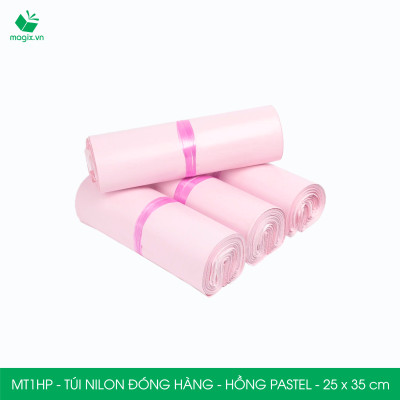 MT1HP - 25x35 cm  - Túi nilon gói hàng - 100 túi niêm phong đóng hàng màu hồng pastel