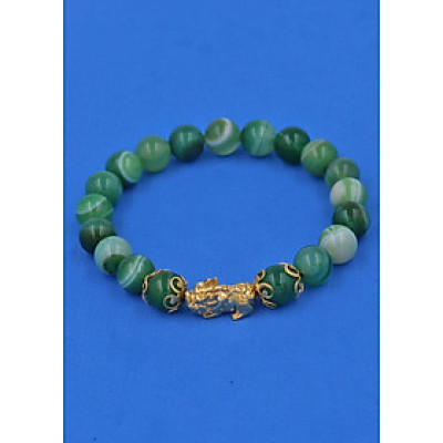 Chuỗi đeo tay Thạch Anh Xanh Lá Sọc 8 ly - cẩn Tỳ Hưu Phong Thủy inox vàng VTAXLSTHHKV8 - hợp mệnh Hỏa, mệnh Mộc