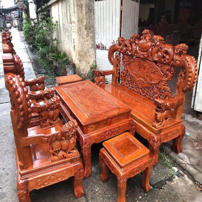 bàn ghế rồng khuỳnh gỗ hương đá