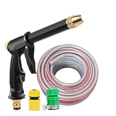 Bộ dây và vòi xịt rửa xe tưới cây tăng áp,vòi xịt rửa,vòi tưới cây 810-2498 (dây xám- cút nối xanh)