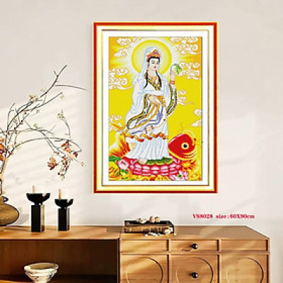 Tranh thêu kín Quan âm vs8028, kích thước 60 x 90 cm