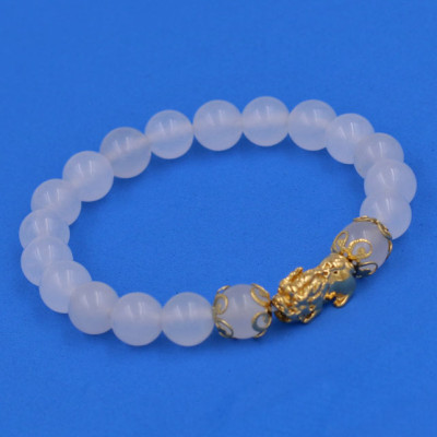 Chuỗi đeo tay Thạch Anh Trắng 8 ly - cẩn Tỳ Hưu Phong thủy inox vàng VTATTHHKV8 - hợp mệnh Kim, mệnh Thủy