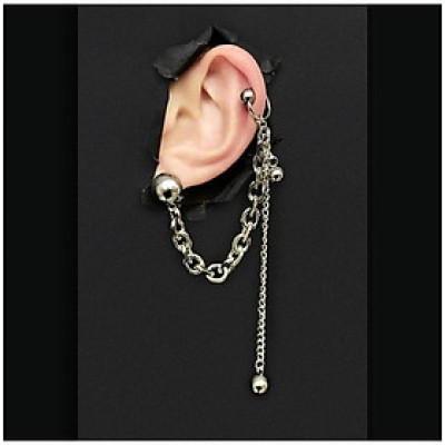 Bông tai unisex xích mắt chữ O phối titan cầu đậm chất đường phố gothic táo bạo