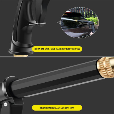 Bộ dây và vòi xịt rửa xe tưới cây tăng áp thông minh 810-2576 (dây xanh-cút nối đen)