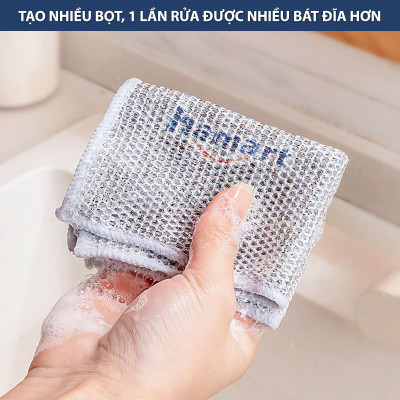 Khăn Lưới Rửa Bát Dày 2 Lớp Giẻ Rửa Chén Dây Kim Loại 20cm Chà Nồi Chảo Thép Inox Cọ Bếp Đa Năng