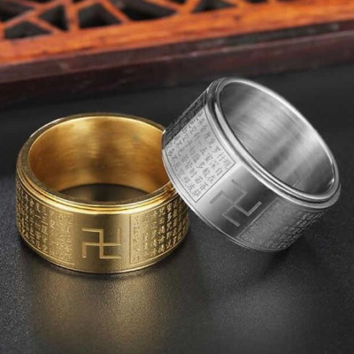 Nhẫn xoay Bát Nhã Tâm Kinh khắc chữ Vạn - Nhẫn phong thủy Hán ngữ may mắn bình an Ri99
