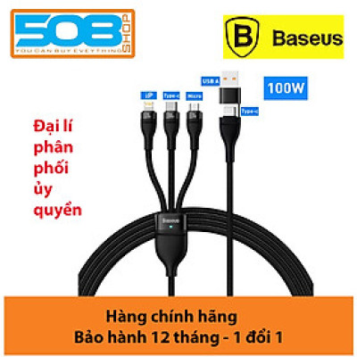 Cáp sạc nhanh đa năng 3 đầu Baseus Flash Series II 3in1 Fast Charging Cable (USB-A+ Type C to Micro + L + Type C, 100W) -Hàng chính hãng