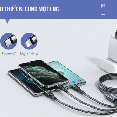 Cáp sạc đa năng 3in1 RC-070TH bọc dù cao cấp, độ dài 1,2m Kai Nguyễn ( hàng chính hãng)