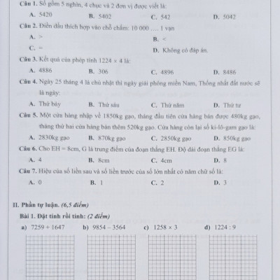 Combo Sách - Đề kiểm tra Toán 3 học kì I + II
