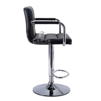 Ghế quầy bar hiện đại màu đen CB2214-P Nội thất Capta Nệm pvc dày tay thép mạ chân thép mạ chrome bóng tăng giảm độ cao 