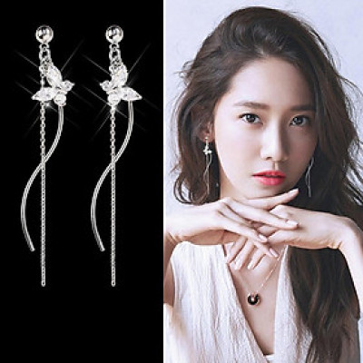 Bông tai cánh bướm đính đá dáng dài cong cong nữ tính