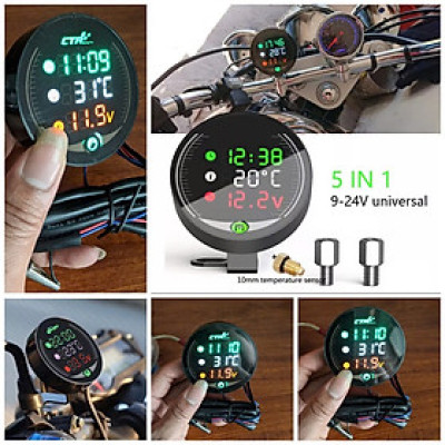 Đồng Hồ Xe Máy Báo Giờ 3in1 Báo Nhiệt Độ, Vôn Ắc Quy Mẫu Mới Loại Tốt, ĐÈN TRANG TRÍ , ĐỒNG HỒ TREO TƯỜNG