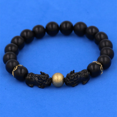 Vòng tay chuỗi hạt Gỗ Mun - Vòng tay Tỳ Hưu Đôi inox đen VGMTHHEV