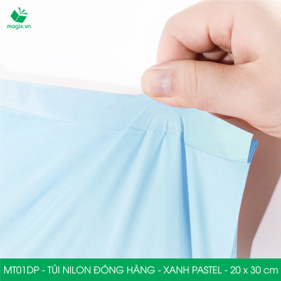 MT01DP - 20x30 cm  - Túi nilon gói hàng - 100 túi niêm phong đóng hàng màu xanh pastel
