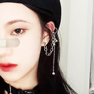 Bông tai khuyên tai kẹp vành thả sợi xích bi cá tính