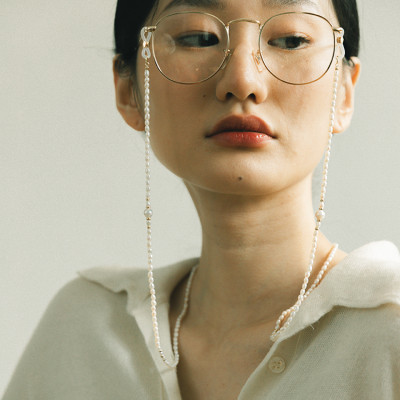 Dây hạt trai đeo kính chuỗi hạt vàng phong cách retro cổ điển Pháp trang sức thiết kế handmade