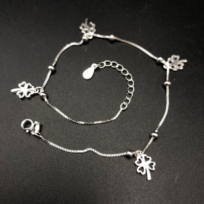 Lắc Chân Nữ Cỏ 4 Lá May Mắn Bạc Hiểu Minh LC188