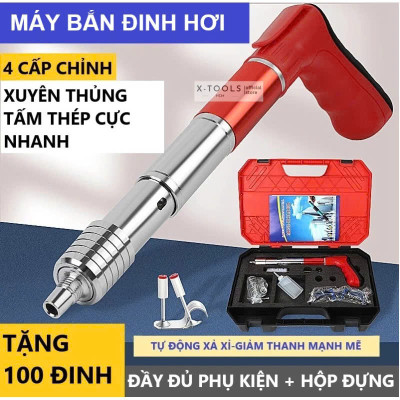 Máy Bắn Đinh Hạt Nổ Xuyên Bê Tông – Tặng 100 Đinh & Hộp Phụ Kiện, Vỏ Thép Trắng Siêu Bền