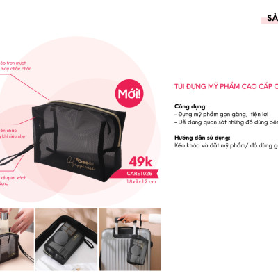 Túi đựng mỹ phẩm tiện lợi mang đi du lịch Care4u 18x9x12 cm