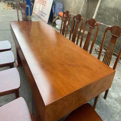 Bộ Bàn Ghế Ăn 10 Ghế Xẻ Quạt Gỗ Hương Đá