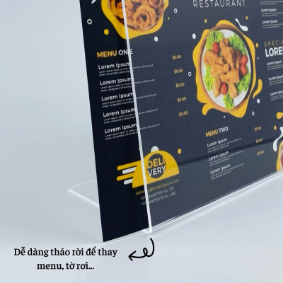 Kệ mica 1 mặt Enter F02-L 210x150mm A5 ngang, Kệ menu chữ L, Khung thông tin sản phẩm, Khung bảng giá, Kệ trưng bày để bàn